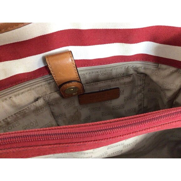 Michael Kors Stripe Red Purse Satchel Bag - Picture 9 of 10